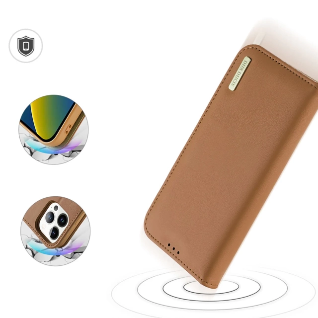 Dux Ducis Hivo Leather Flip Cover Originálna kožená peňaženka na karty a dokumenty iPhone 14 Pro hnedá