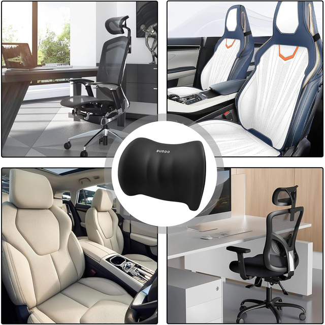 2x Car Lumbar Back Support Pillow Memory Foam Office Black