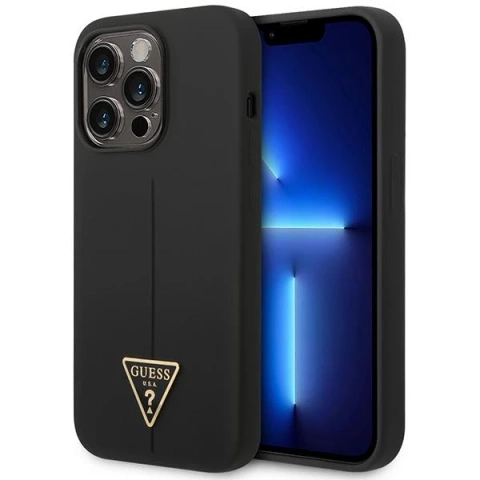 Etui Guess GUHCP14LSLTGK do Apple iPhone 14 Pro 6,1" čierny/čierny pevný obal silikónový trojuholník