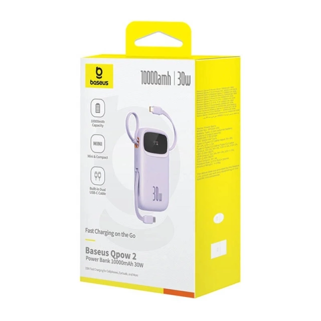 Powerbank Baseus QPow 2 10000mAh 30W 2xUSB-C Fioletowy