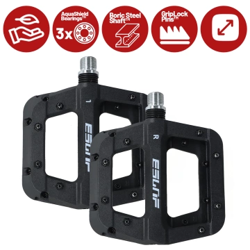 Platform bicycle pedals for road and mountain bikes, MTB platform, 3 bearings, black, set [2 pcs.] Black