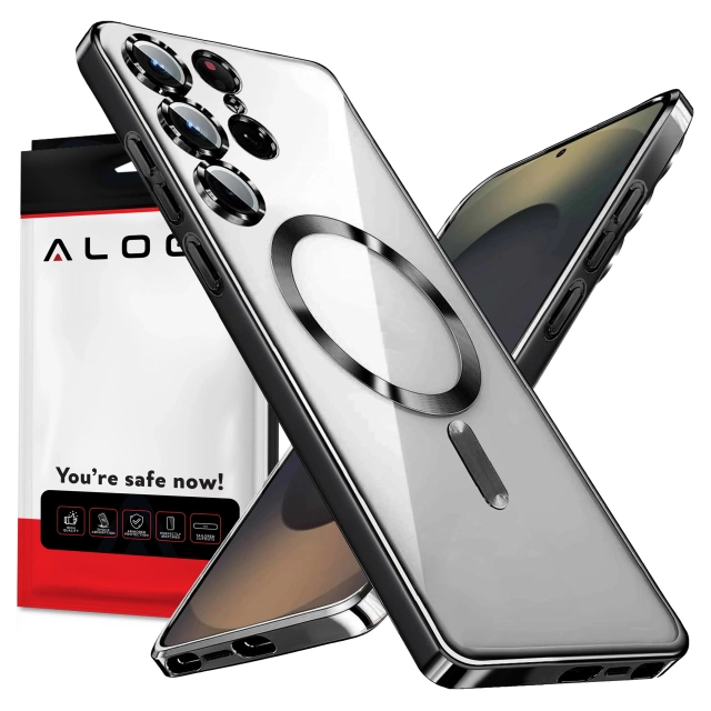 MagSafe-Hülle für Apple iPhone 16 Pro Max Alogy Glamour Luxus-Ringgehäuse Gold-Transparent