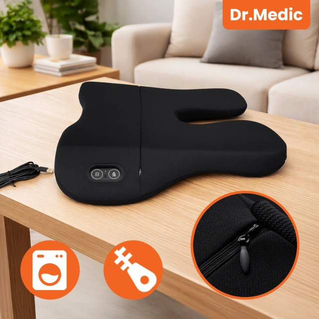 2-in-1 Car Pillow with Massage and Heating – ergonomic support for the neck, nape, back and lumbar region, electric massager with vibrations for the driver and passenger – Dr.Medic RelaxTherapyHeat™