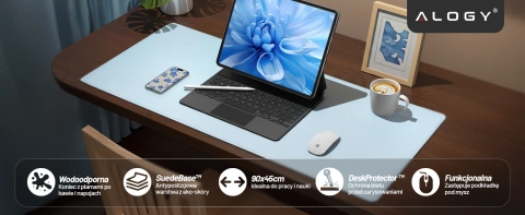 Podložka pod stôl 90×45 cm – protišmyková ochranná podložka z elegantnej PU ekokože, na myš a klávesnicu, štýlová a odolná – Alogy WorkMat™ modrá