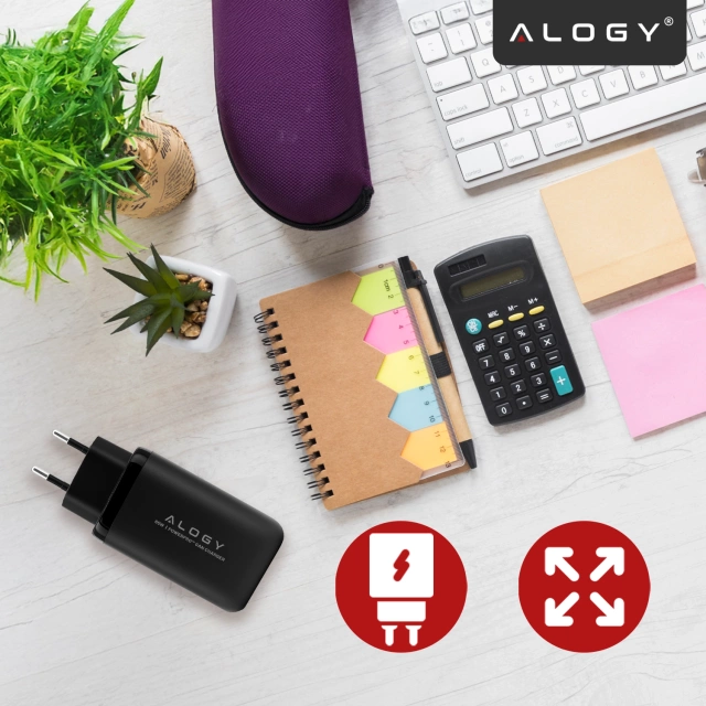 Alogy GaNCharge Compact 3in1 Wall Charger Fast Charging GaN3 65W USB-A 30W 2x USB-C 65W Black