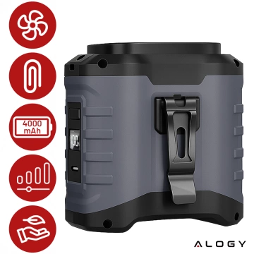 Ventilátor s klipem na opasek, baterie 4000 mAh, 5 rychlostních stupňů, doba provozu 8–40 hodin, nabíjení přes USB, pro použití na stavbách, venku, na turistiku, pro letní práci, powerbanka