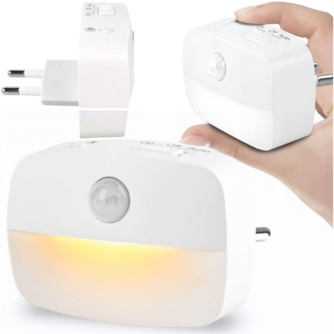 LED noční lampa s pohybovým senzorem do EU zásuvky, 3 barvy světla Alogy Night Light White