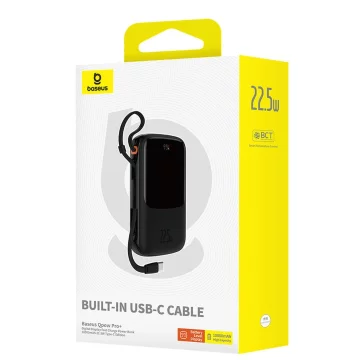 Powerbanka Baseus Qpow Pro 10000mAh 22,5W s vestavěným USB-C kabelem a displejem - černá