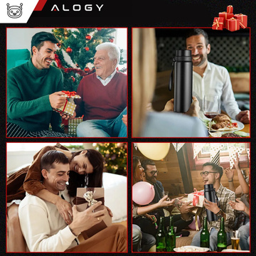 Thermos bottle thermal bottle 1l for coffee yerba mate tea with infuser strainer large Alogy steel black