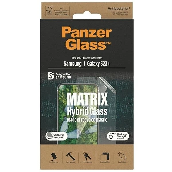 Szkło hybrydowe do Samsung Galaxy S23+ PanzerGlass Matrix Ultra-Wide Fit z pozycjonerem