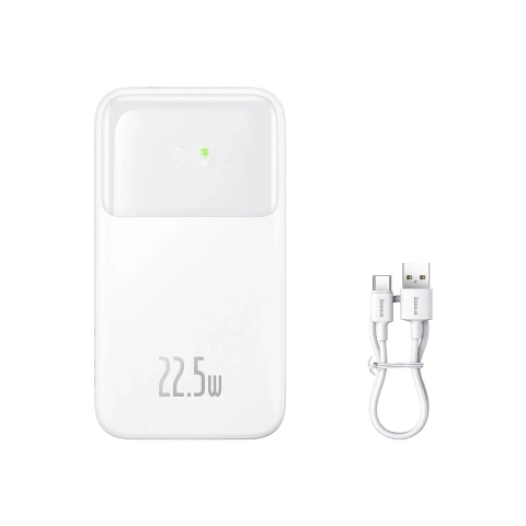 Powerbanka Baseus Comet Series s displejem 10000mAh 22,5W - bílá USB-A - USB-C kabel 0,3m