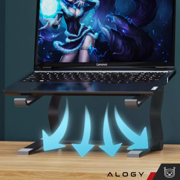 Laptophalter MacBook Tablet 18" Ständer klappbar verstellbar Aluminium für Schreibtisch 25 x 26cm Alogy Black