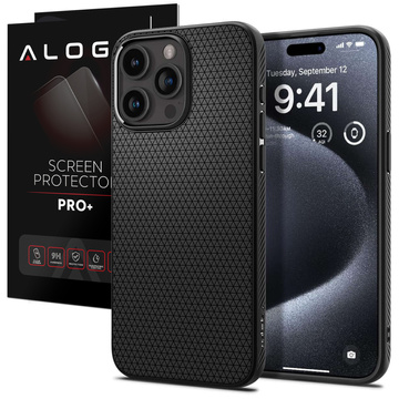 Case for iPhone 15 Pro Max Spigen Liquid Air Case, housing, protective back, Matte Black Glass