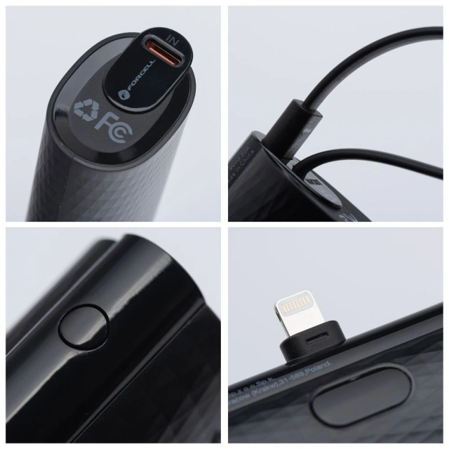 FORCELL F-ENERGY Power Plug F5K3 Powerbank with Built-in Lightning PD Connector 20W 5000mAh Black