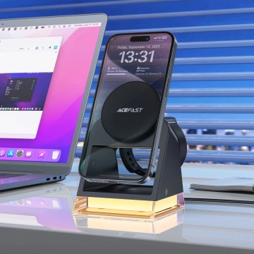 Індуктивний зарядний пристрій Acefast E17 MagSafe 3-в-1 15 Вт USB-A USB-C кабель - чорний