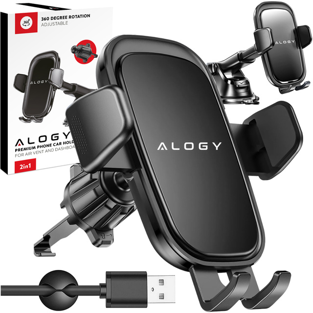 Držák telefonu do auta, okno, mřížka, kokpit, palubní deska, auto, auto, pro 7" telefon Alogy 3v1 Black Organizer
