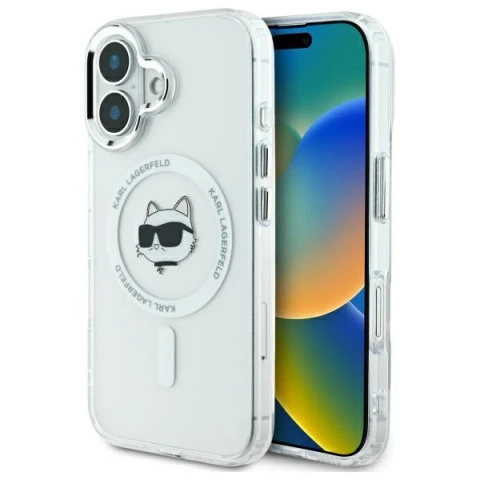 Etui Karl Lagerfeld do iPhone 16 Plus 6.7" Biały MagSafe Hardcase IML Metal Choupette Head