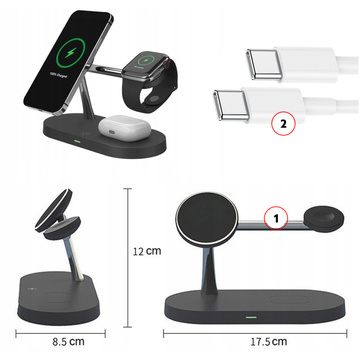 Qi Mag Safe 15W indukčná nabíjačka pre iPhone Apple Watch AirPods bezdrôtová dokovacia stanica 5v1 čierna