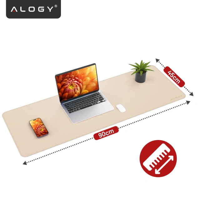 Podkładka na biurko 90×45 cm – antypoślizgowa mata ochronna z eleganckiej ekoskóry PU, pod mysz i klawiaturę, stylowa i trwała – Alogy WorkMat™ Beżowa