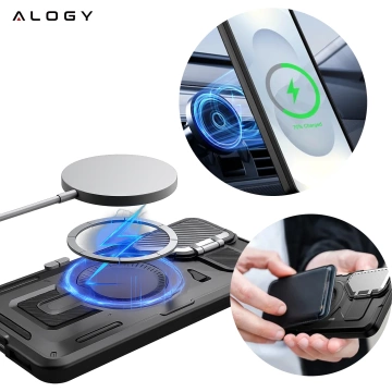 Samsung Galaxy S25 Schutzhülle mit MagSafe-Verstärkung, verstärktem Linsenschutz und Standfunktion, Alogy HeavyDuty Mag™️ Schwarz