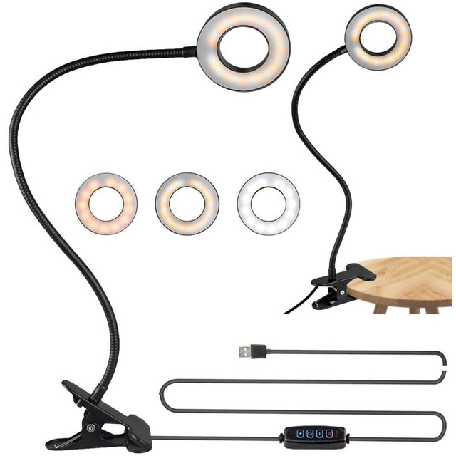 Lamp flexible ring lamp Alogy clip ring for desk flexible universal remote control USB Black