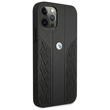 Etui na telefon BMW BMHCP12LRSPPK do Apple iPhone 12 Pro Max 6,7" czarny/black hardcase Leather Curve Perforate