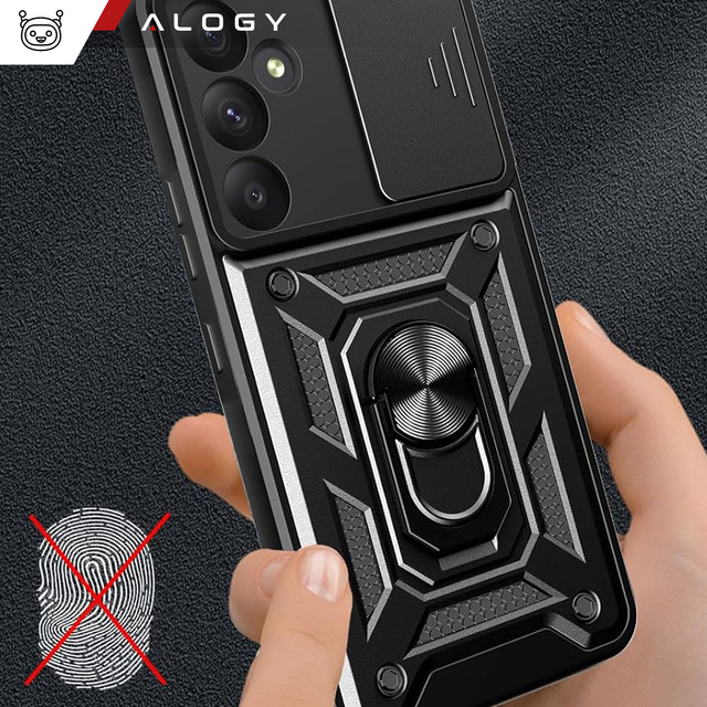Puzdro pre Samsung Galaxy A35 5G Armored Slide Puzdro prstencový kryt Ochrana fotoaparátu Camshield Alogy Black