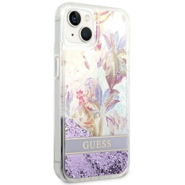 Etui Guess GUHCP14MLFLSU do Apple iPhone 14 Plus 6,7" fioletowy/fialové pevné puzdro Flower Liquid Glitter