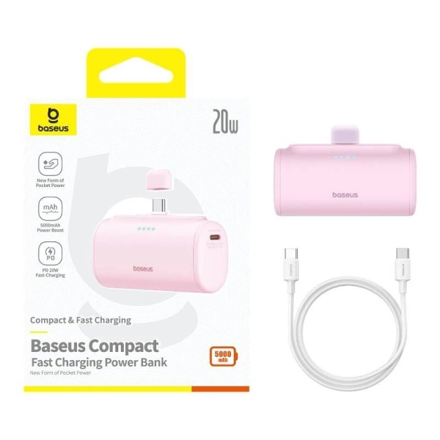 Baseus Compact Powerbank 5000 mAh 20 W USB-C Mini Schnellladung Rosa