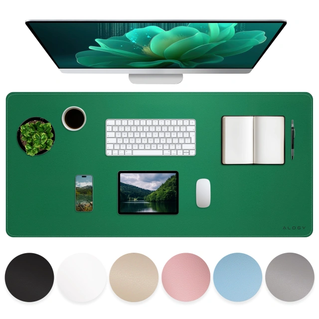 Podložka pod stôl 80×40 cm – protišmyková ochranná podložka z elegantnej PU ekokože, na myš a klávesnicu, štýlová a odolná – Alogy WorkMat™ Green