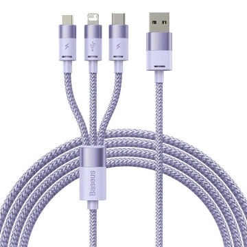 Kabel USB 3w1 Baseus StarSpeed, USB-C micro USB Lightning, 3,5 A, 1,2 m (fioletowy)