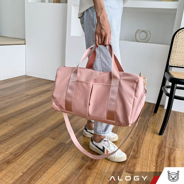 Жіноча спортивна сумка через плече в зал, в літак, ручна поклажа, 48х25, тканина тренувальна, Alogy, Рожевий