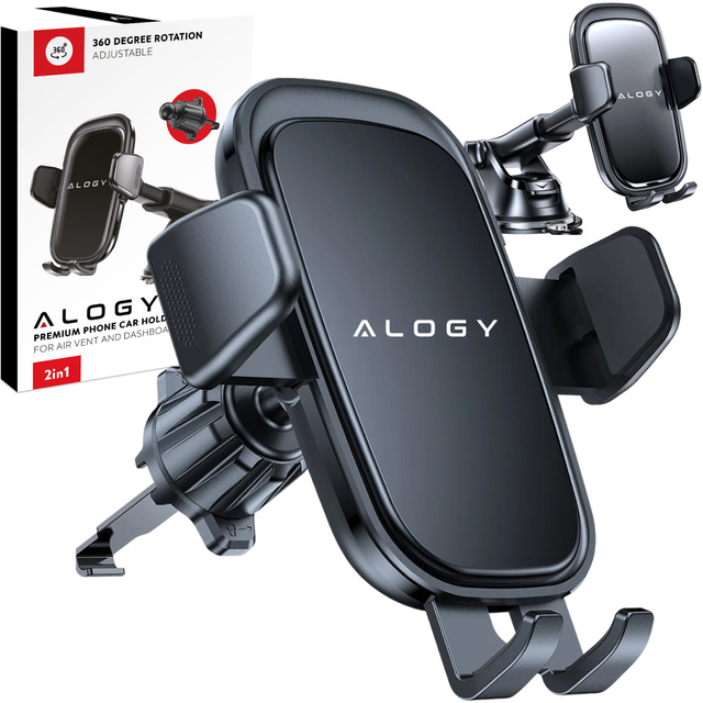 Car phone holder, window, grille, cockpit, dashboard, car, car, for 7" phone Alogy 3in1 Black