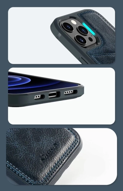 Kožené puzdro Nillkin Aoge Flexibilné pancierové puzdro z pravej kože s vreckom iPhone 12 mini čierny