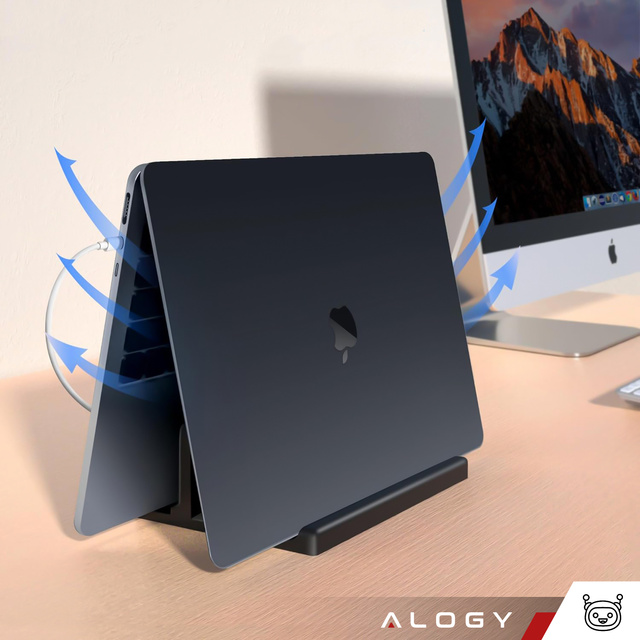 Vertical stand for laptop phone tablet 3in1 organizer holder adjustable desk stand Alogy black