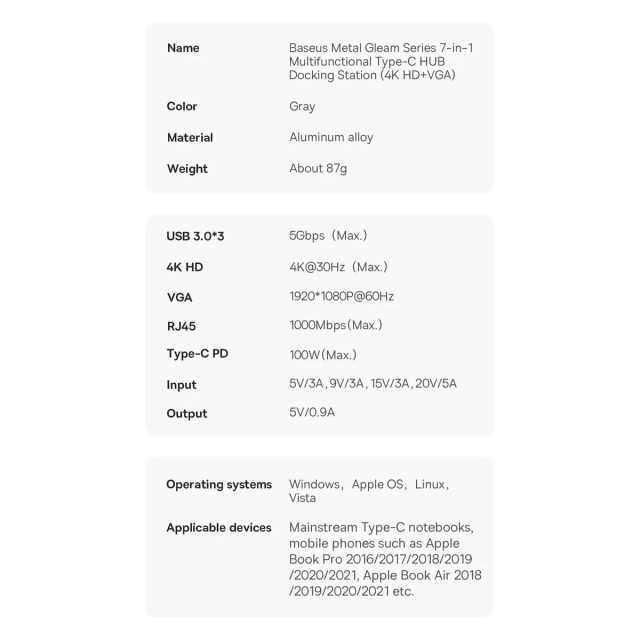 Baseus Metal Gleam Series 7-in-1 HUB gray (WKWG040013)