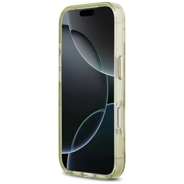 Etui Guess MagSafe do iPhone 17 Pro IML Glitter Flowers Triangle Green