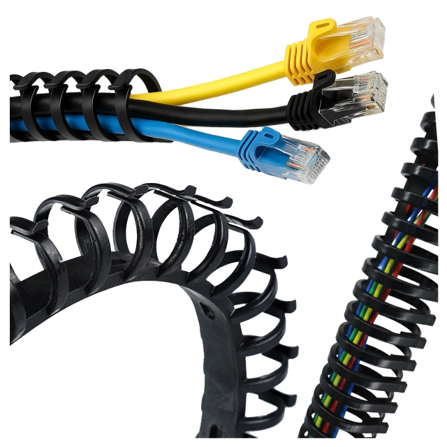 Sprężynowy organizer na kable pod biurko – elastyczna maskownica 50×4 cm, samoprzylepna, do porządkowania przewodów – Alogy CableStrip™ Czarny