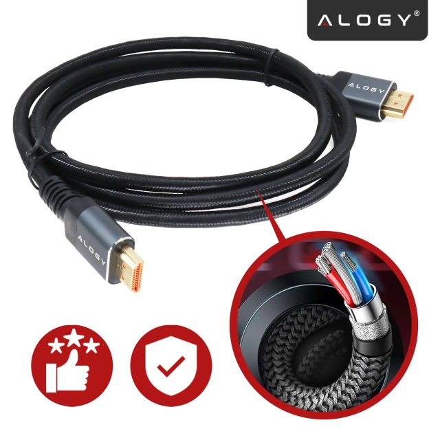 Kabel HDMI 2.1 Alogy 2m 8K PREMIUM ULTRA High Speed 60Hz 48GBps Czarny