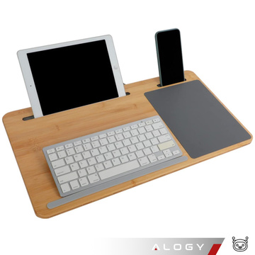 Laptop table stand, phone holder, tablet, Alogy bamboo mouse pad, knee pad for bed