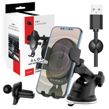 Uchwyt samochodowy 2w1 Alogy do telefonu 6.5" grawitacyjny na szybę, deskę rozdzielczą, kratkę Easy One Touch + Organizer