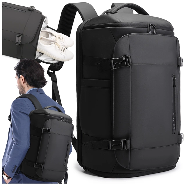 Bange wasserdichter Rucksack für 15,6-Zoll-Laptop, Stadtreisender, 45 x 30 x 16 cm, für Arbeit, Flugzeug, Herren, Damen, mit USB-Anschluss Schwarz