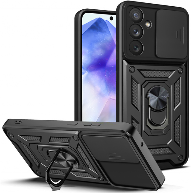 Чохол для Samsung Galaxy A55 5G Armored Slide Case Ring Housing Camera Protection Camshield Alogy Black Glass