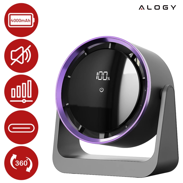 Schreibtischventilator, Standventilator, kleiner Umwälzventilator mit Clip, kabelloser Handventilator, 500 mAh, USB-C, Alogy White