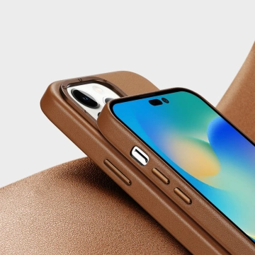 Kožený kryt Dux Ducis Grit pre iPhone 14 Pro Elegantný PU kožený kryt (kompatibilný s MagSafe) hnedý
