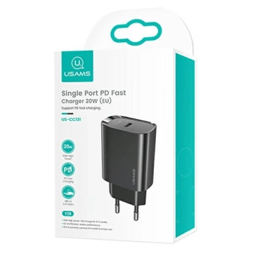 Настінний зарядний пристрій USAMS 1x USB-C T39 20 Вт (лише головка) PD3.0 Fast Charging чорний/чорний CC131TC01 (US-CC131)