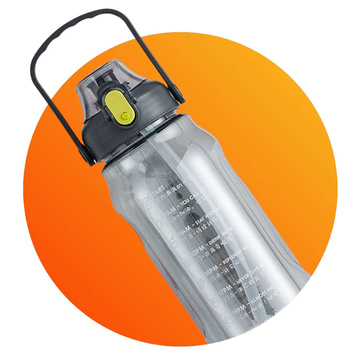 Bottle, drinking water bottle with a straw, 1.5l, motivational, with a reminder, with a motivational measure, with a handle, Black Washing brush