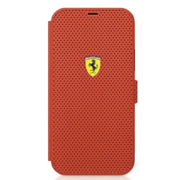 Puzdro na telefón Ferrari iPhone 12 mini 5,4" červeno/červená kniha On Track Perforated