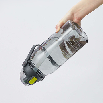 Motivational drinking water bottle with a straw, 1.5l, reminder, motivational measuring cup, handle, black
