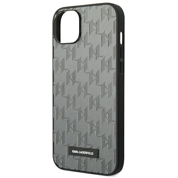 Ochranné pouzdro na telefon Karl Lagerfeld KLHCP14SSAKLHPG pro Apple iPhone 14 6,1" pevné pouzdro šedé/šedé Saffiano Mono Metal Logo